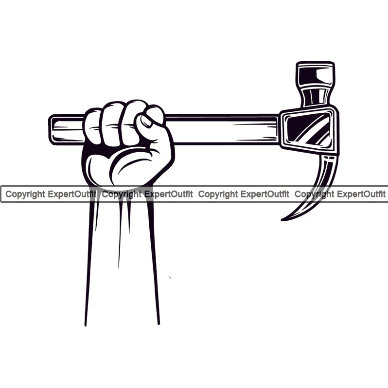 Construction Work Worker Building Contractor Hand Holding Hammer Vector Design Element Builder Build Building Carpenter Business Company Job Design Logo Clipart SVG