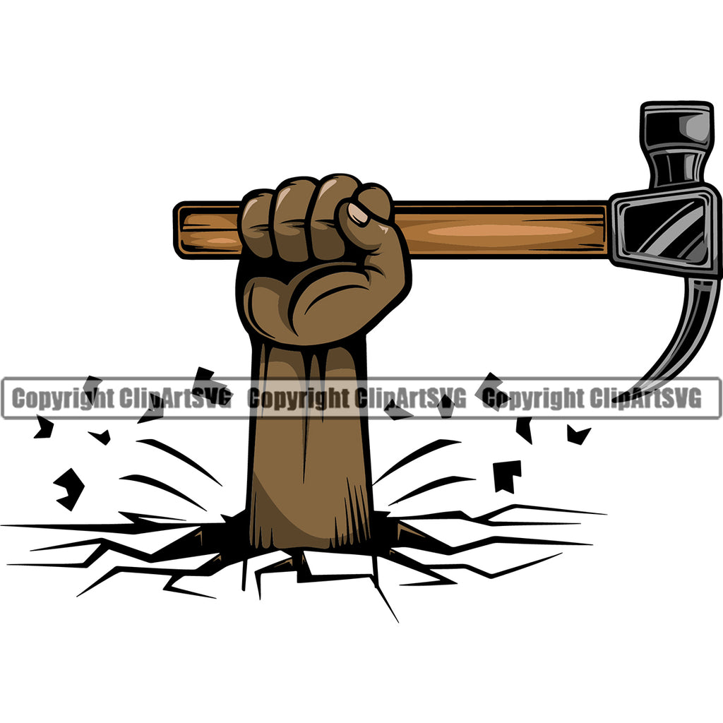 Construction Work Worker Building Contractor Builder Build Building Black African American Construction Hand Holding Hammer Break Floor Design Element Carpenter Business Company Job Design Logo Clipart SVG