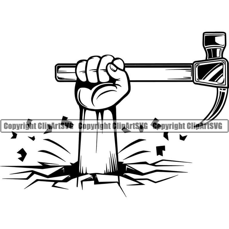 Construction Work Worker Building Contractor Construction Hand Holding Hammer Break Wall Vector Design Element Builder Build Building Carpenter Business Company Job Design Logo Clipart SVG