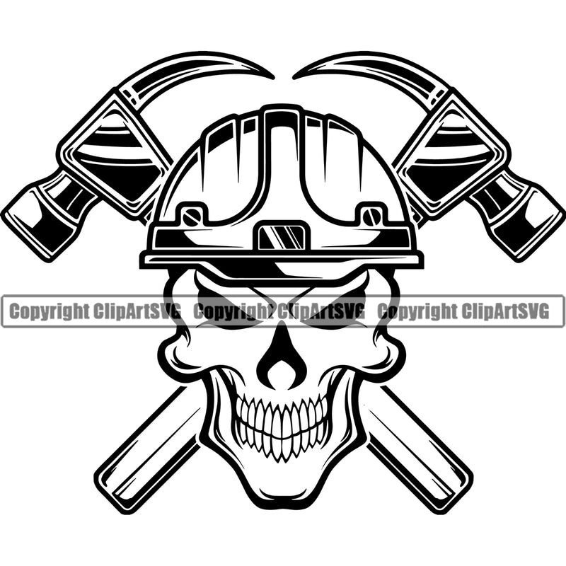 Construction Work Worker Building Hammer Skull Skeleton Crossed Hammers Vector Design Element Contractor Builder Build Building Carpenter Business Company Job Design Logo Clipart SVG
