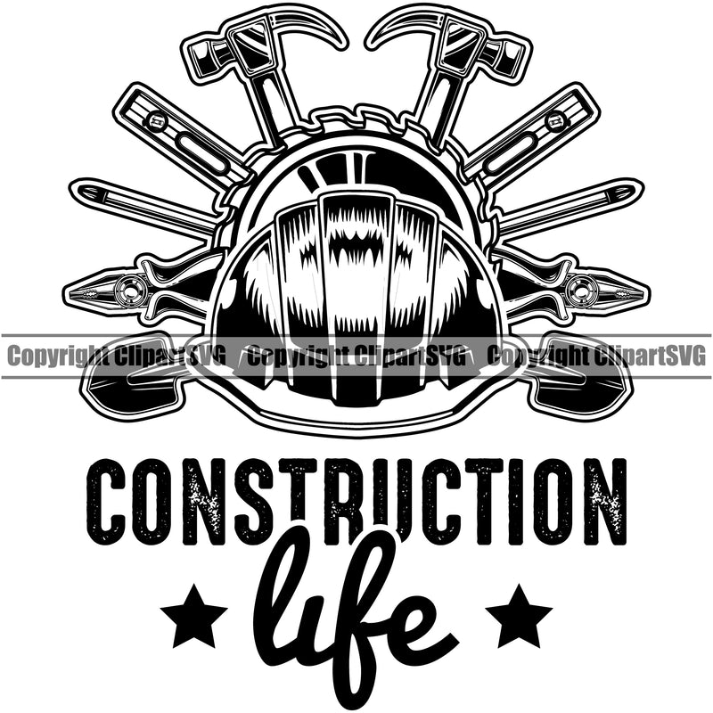 Construction Work Worker Building Contractor Helmet Hard Hat Hammer Pliers Screwdriver Builder Build Building Construction Life Quote Text White Background Design Element Helmet Hammer Carpenter Business Company Job Design Logo Clipart SVG