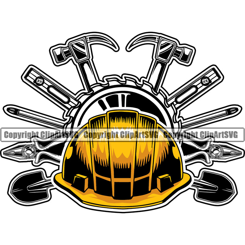 Construction Work Worker Building Contractor Builder Build Building Helmet Hard Hat Hammer Pliers Screwdriver Construction Life White Background Design Element Carpenter Business Company Job Design Logo Clipart SVG
