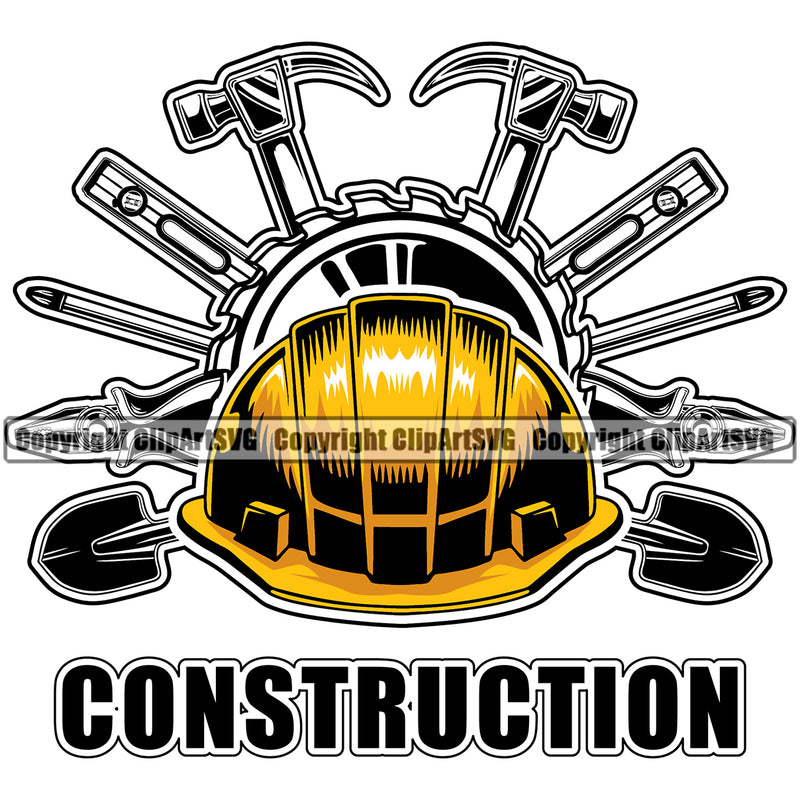 Construction Work Worker Building Contractor Helmet Hard Hat Hammer Pliers Screwdriver Builder Build Building Construction Black Color Quote Text White Background Design Element Carpenter Business Company Job Design Logo Clipart SVG