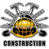Construction Work Worker Building Contractor Helmet Hard Hat Hammer Pliers Screwdriver Builder Build Building Construction Black Color Quote Text White Background Design Element Carpenter Business Company Job Design Logo Clipart SVG