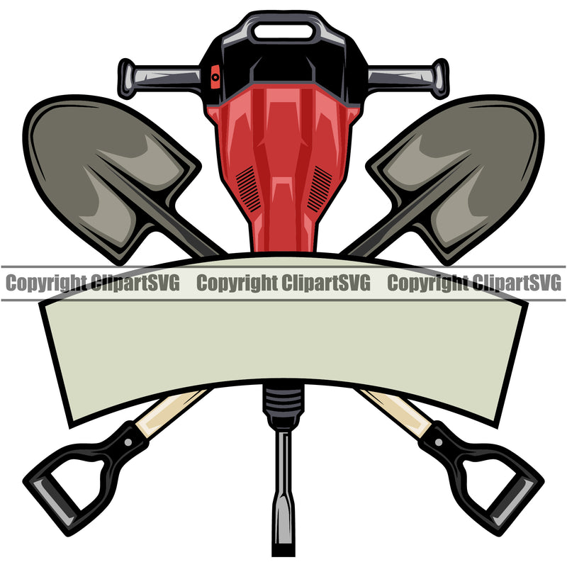Construction Work Worker Building Contractor Builder Build Building Construction Jackhammer Shovel Empty Blank Banner Ribbon Accessories Color Design Element White Background Carpenter Business Company Job Design Logo Clipart SVG