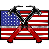 Construction Work Worker Building Contractor Builder Build Building Construction Hammer Crossed Color Design Element United States USA Flag  Carpenter Business Company Job Design Logo Clipart SVG