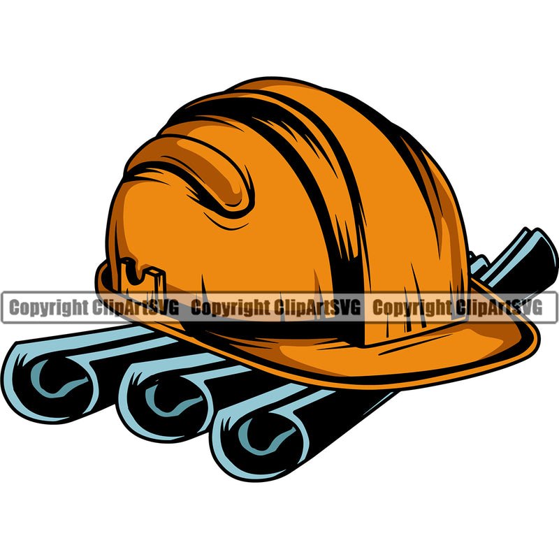 Construction Work Worker Building Contractor Hard Hat Helmet Architecture Plans Color Design Element White Background Builder Build Building Carpenter Business Company Job Design Logo Clipart SVG
