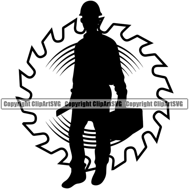 Construction Work Worker Building Contractor Builder Build Building Saw Blade Worker Silhouette White Background Design Element Carpenter Business Company Job Design Logo Clipart SVG