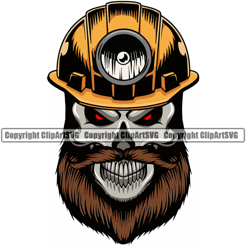 Mining Miner Mining Dig Digging Skull Skeleton Wearing Helmet Red Eyes Color Design Element Coal Rock Tool Repair Service Business Company Design Logo Clipart SVG