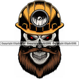 Mining Miner Mining Dig Digging Skull Skeleton Wearing Helmet Red Eyes Color Design Element Coal Rock Tool Repair Service Business Company Design Logo Clipart SVG