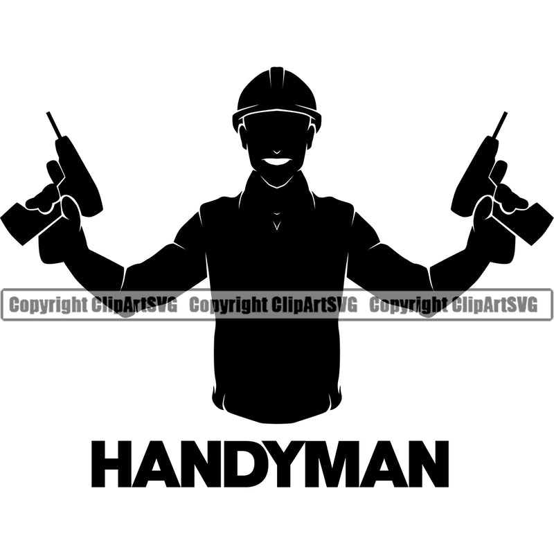 Construction Work Worker Building Contractor Builder Build Building Carpenter Handyman Silhouette Double Hand Holding Drill Design Element Business Company Job Design Logo Clipart SVG