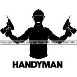 Construction Work Worker Building Contractor Builder Build Building Carpenter Handyman Silhouette Double Hand Holding Drill Design Element Business Company Job Design Logo Clipart SVG