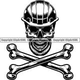 Construction Work Worker Building Contractor Skull Skeleton Head Behind Crossbones Bones Below Logo Design Element Builder Build Building Carpenter Business Company Job Design Logo Clipart SVG