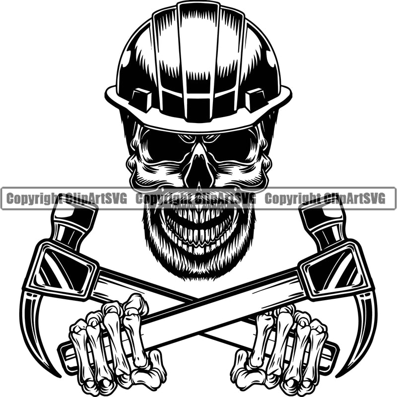 Construction Work Worker Building Contractor Builder Build Building Skull Skeleton Head Hammer Holding Design Element White Background Carpenter Business Company Job Design Logo Clipart SVG