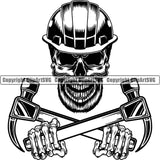 Construction Work Worker Building Contractor Builder Build Building Skull Skeleton Head Hammer Holding Design Element White Background Carpenter Business Company Job Design Logo Clipart SVG