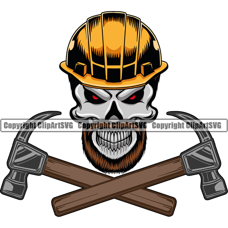 Construction Work Worker Building Contractor Builder Build Building Skull Skeleton Crossed Color Hammer Design Element White Background Carpenter Business Company Job Design Logo Clipart SVG