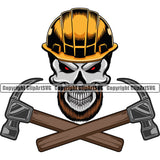 Construction Work Worker Building Contractor Builder Build Building Skull Skeleton Crossed Color Hammer Design Element White Background Carpenter Business Company Job Design Logo Clipart SVG