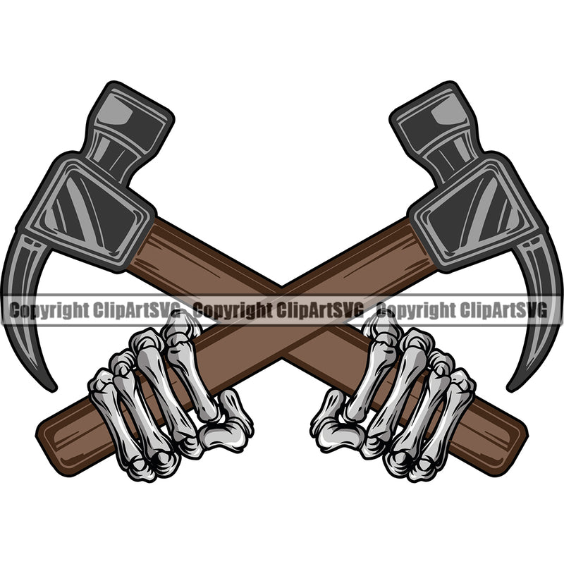 Construction Work Worker Building Contractor Builder Build Building Skull Hand Holding Crossed Hammer Color Design Element Carpenter Business Company Job Design Logo Clipart SVG