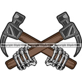 Construction Work Worker Building Contractor Builder Build Building Skull Hand Holding Crossed Hammer Color Design Element Carpenter Business Company Job Design Logo Clipart SVG