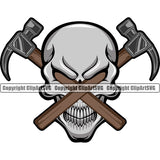 Construction Work Worker Building Contractor Builder Build Building Skull Skeleton Head Hammer Through Eyes Color Design Element White Background Carpenter Business Company Job Design Logo Clipart SVG