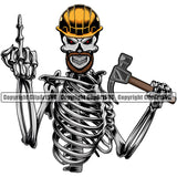 Construction Work Worker Building Skull Hand Holding Hammer Color Body Design Element Middle Finger Hand Sign Contractor Builder Build Building Carpenter Business Company Job Design Logo Clipart SVG