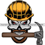 Construction Work Worker Building Contractor Builder Build Building Skull Skeleton Color Head Hammer In Mouth Helmet Design Element White Background Carpenter Business Company Job Design Logo Clipart SVG