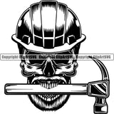 Construction Work Worker Building Contractor Builder Build Building Skull Skeleton Head Hammer Under Mouth White Background Design Element Carpenter Business Company Job Design Logo Clipart SVG