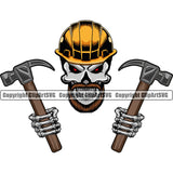 Construction Work Worker Building Contractor Builder Build Building Skull Hammer Side Hand Logo Color Helmet Red Eyes White Background Design Element Carpenter Business Company Job Design Logo Clipart SVG