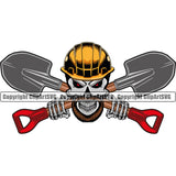 Construction Work Worker Building Contractor Builder Build Building Skull Shovel Behind Crossed Hand Logo Color Design Element Carpenter Business Company Job Design Logo Clipart SVG