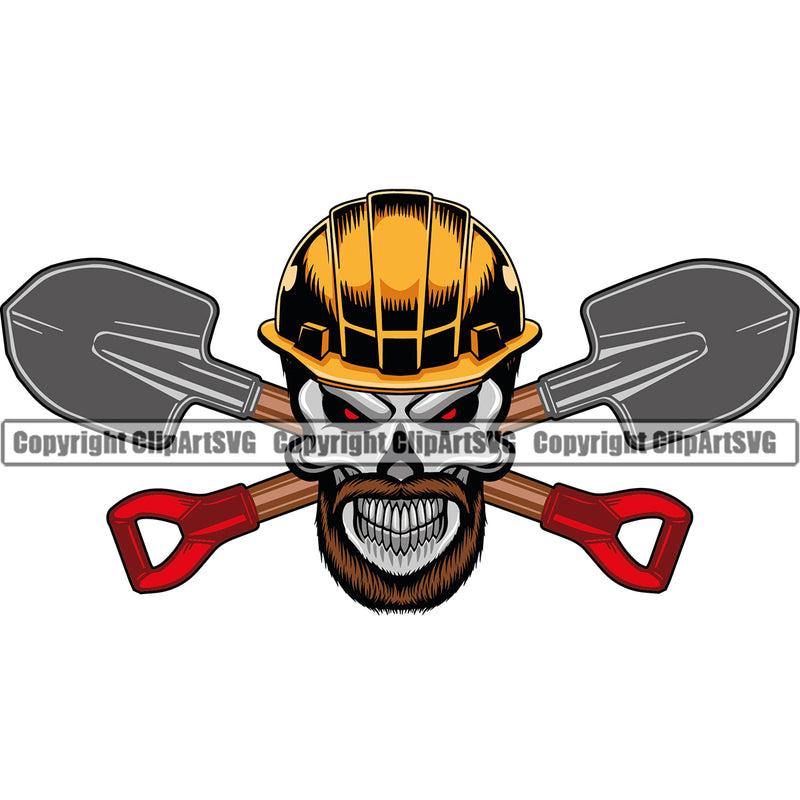 Construction Work Worker Building Contractor Builder Build Building Skull Skeleton Shovels Crossed Color Helmet Repairing Tools Color Design Element Carpenter Business Company Job Design Logo Clipart SVG