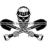 Construction Work Worker Building Skull Skeleton Hand Holding Shovels Tools Black Color Head White Background Design Element Contractor Builder Build Building Carpenter Business Company Job Design Logo Clipart SVG