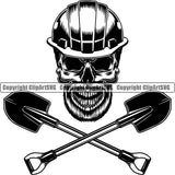 Construction Work Worker Building Skull Skeleton Shovel Below Crossed Black Color Design Element White Background Tools Contractor Builder Build Building Carpenter Business Company Job Design Logo Clipart SVG