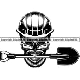 Construction Work Worker Building Contractor Builder Build Building Skull Skeleton Biting Shovel In Mouth Logo White Background Design Element Carpenter Business Company Job Design Logo Clipart SVG