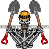 Construction Work Worker Building Contractor Builder Build Building Carpenter Skull Skeleton Body Hand Holding Shovel Crossed Tools Up Color Design Element Business Company Job Design Logo Clipart SVG