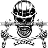 Construction Work Worker Hand Holding Hammer Building Contractor Builder Skull Skeleton Double Hand Tools Design Element Building Carpenter Business Company Job Design Logo Clipart SVG