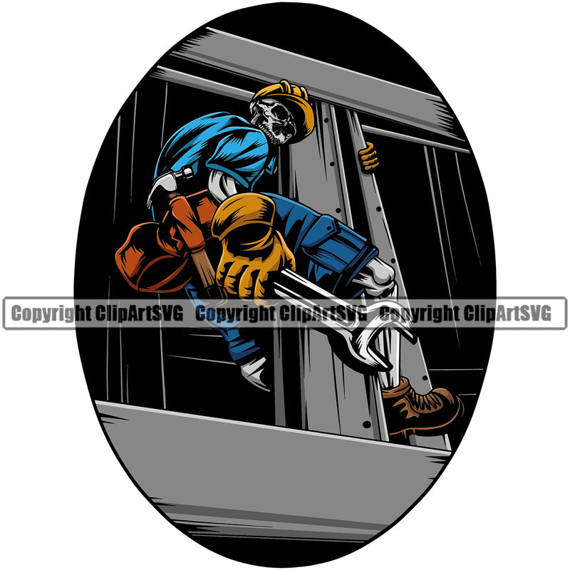 Construction Work Iron Worker Building Contractor Builder Build Building Construction Skull Steel Workers Color Circle Design Element Carpenter Business Company Job Design Logo Clipart SVG