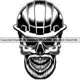 Construction Work Worker Building Contractor Builder Build Building Skull Workers Head Hard Hat Helmet Beard Vector Design Element Carpenter Business Company Job Design Logo Clipart SVG