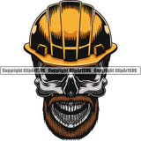 Construction Work Worker Building Contractor Builder Build Building Skull Workers Hard Hat Helmet Beard Vector Design Element Skull Helmet Carpenter Business Company Job Design Logo Clipart SVG