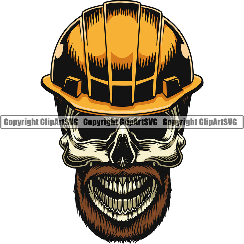 Construction Work Worker Building Contractor Builder Build Building Skull Skeleton Hard Hat Helmet Beard Color Face Design Element Carpenter Business Company Job Design Logo Clipart SVG