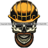 Construction Work Worker Building Contractor Builder Build Building Skull Skeleton Hard Hat Helmet Beard Color Face Design Element Carpenter Business Company Job Design Logo Clipart SVG