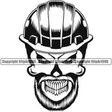 Construction Work Worker Building Contractor Builder Build Building Carpenter Skull Worker Head Hard Hat Helmet Beard Design Element Business Company Job Design Logo Clipart SVG