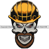 Construction Work Worker Building Contractor Skull Skeleton Yellow Color Hard Hat Helmet Beard Vector White Background Design Element Builder Build Building Carpenter Business Company Job Design Logo Clipart SVG
