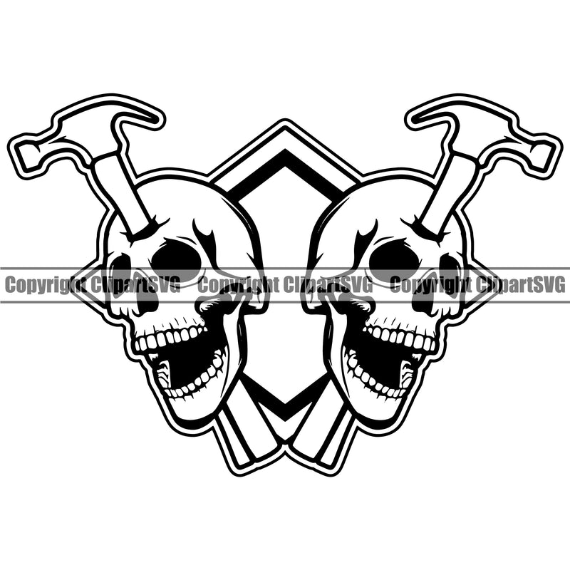 Construction Work Worker Building Contractor Builder Build Building Carpenter Skull Skeleton Head Hole Break Hammer White Background Design Element Business Company Job Design Logo Clipart SVG
