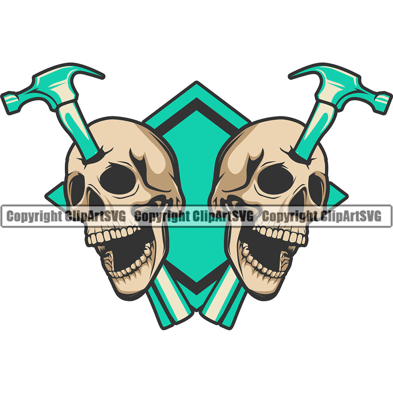 Construction Work Worker Building Contractor Skull Skeleton Break Head Hammer Color Design Element White Background Builder Build Building Carpenter Business Company Job Design Logo Clipart SVG