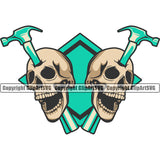 Construction Work Worker Building Contractor Skull Skeleton Break Head Hammer Color Design Element White Background Builder Build Building Carpenter Business Company Job Design Logo Clipart SVG