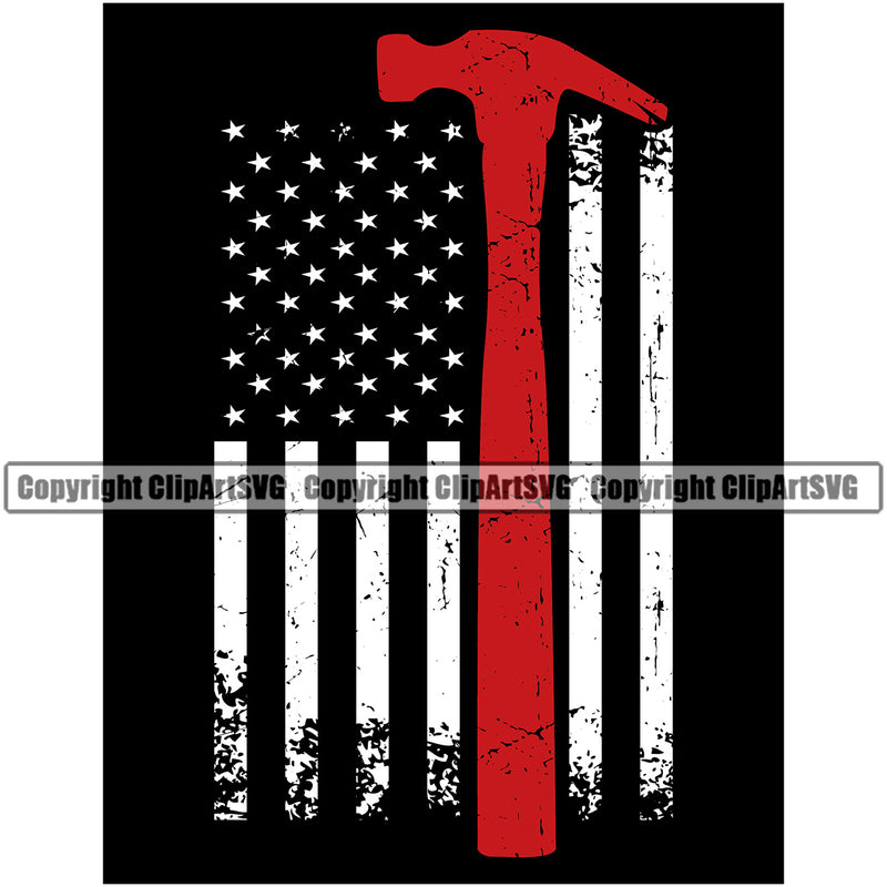 Construction Work Worker Building Contractor Builder Build Building Construction USA Flag Hammer United State Color Design Element Carpenter Business Company Job Design Logo Clipart SVG