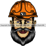 Construction Work Worker Building Contractor Builder Build Construction Worker Helmet Hard Hat Beard Color Design Element Carpenter Business Company Job Design Logo Clipart SVG