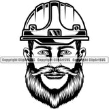 Construction Work Worker Building Contractor Builder Build Building Construction Worker Helmet Hard Hat Beard White Background Design Element Carpenter Business Company Job Design Logo Clipart SVG