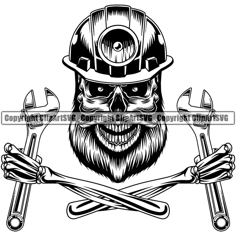 Construction Work Worker Building Contractor Skull Skeleton Worker Crossed Arms Hand Holding Wrenches Wrench White Background Design Element Builder Build Building Carpenter Business Company Job Design Logo Clipart SVG