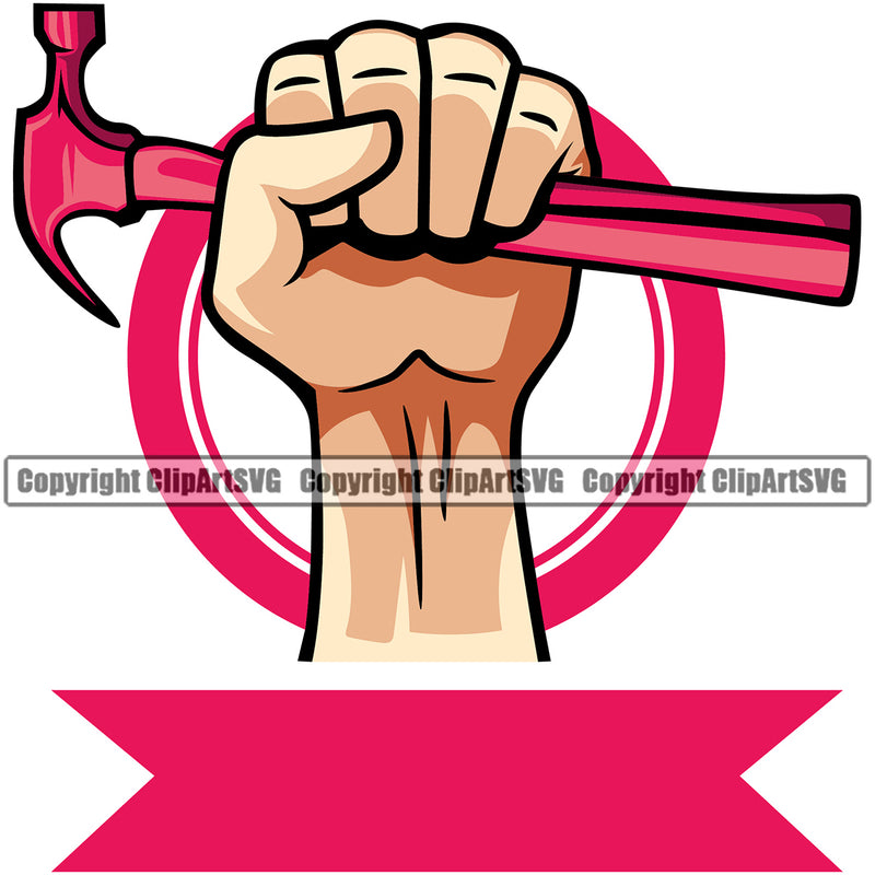 Construction Work Worker Building Contractor Builder Construction Hand Holding Up Hammer Red Color Design Element White Background Build Building Carpenter Business Company Job Design Logo Clipart SVG